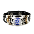Multilayer leather bracelet featuring Israel flag Star of David and bronze beads - Star Of David Vintage Blue Style (JY008781-5)