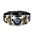 Handmade multilayer leather bracelet with Israel flag heart charm and antique beads - Israel Blue Heart Pattern Style (JY008781-7)