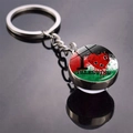 Palestine flag glass dome keychain featuring heart graphic and silver metal keyring - Heart Bullet Hole Blood Style (JY008766-2)