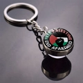 Palestine flag glass dome keychain featuring Free Palestine fist and end apartheid slogan - Protest Slogan Fist Style (JY008766-4)