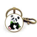 Portachiavi panda con bambù, ciondolo in vetro e chiusura a moschettone in bronzo retrò - Stile Panda Bronzo 6 (JY008756-Bronzo 6)