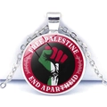 Collana con pendente tondo bandiera Palestina in vetro con slogan e catena argento - Stile Pugno End Apartheid (JY008759-3)