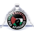 Collana bandiera Palestina argento con silhouette pugno e pendente in vetro lucido - Stile Testo Circolare Free Palestine (JY008759-4)