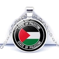 Collana con ciondolo bandiera Palestina in vetro, cornice argento e scritta State of Palestine - Stile Testo Stato della Palestina (JY008759-6)