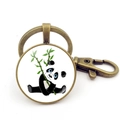 Portachiavi in bronzo antico con ciondolo a forma di simpatico panda e bambù verde - Stile Panda Bronzo 11 (JY008756-Bronzo 11)