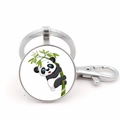 Simpatico portachiavi panda con chiusura a moschettone in argento e ciondolo tondo in vetro - Stile Panda Argento 1 (JY008756-Argento 1)