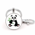 Simpatico portachiavi a forma di panda con bambù e chiusura a moschettone argento - Stile Panda Argento 4 (JY008756-Argento 4)