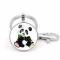 Portachiavi con panda carino con ciondolo tondo in metallo e moschettone design bambù - Stile Panda Argento 6 (JY008756-Argento 6)