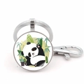 Portachiavi tondo in metallo con simpatico design di panda e bambù con chiusura a moschettone - Stile Panda Argento 8 (JY008756-Argento 8)