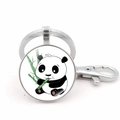Portachiavi panda carino con chiusura a moschettone argento e disegno di bambù - Stile Panda Argento 9 (JY008756-Argento 9)