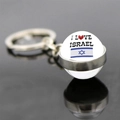 Doppelseitiger Glaskugel-Schlüsselanhänger mit Israel-Flaggen-Design und Silberring - I Love Israel Stil (JY008779-3)