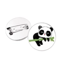 Runde Anstecknadeln mit Cartoon Panda und Bambus Motiv sowie Metall Sicherheitsnadel - Silber-Panda Hält Grünen Bambus (JY008751银-2)