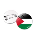 Round Palestine flag metal badge with glossy finish and secure safety pin fastener - Standard Horizontal National Flag Style (JY008763 Silver-5)