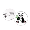 Runde Anstecknadel mit Panda- und Bambus-Illustration und sicherem Metallverschluss - Silber-Panda Mit Rosa Wangen Hält Bambus (JY008751银-4)