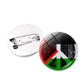 Round Palestine flag peace sign brooch with vintage finish and safety pin back - Retro Peace Sign Style (JY008763 Silver-7)