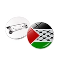 Round Palestine flag badge with metal safety pin and glass dome finish accessory - Black & White Checkered Background National Flag Style (JY008763 Silver-8)