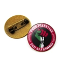 Bronze Palestine fist badge with Free Palestine slogan and safety pin backing - "End Apartheid" Slogan Style (Copper JY008763-3)