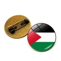 Palestine flag lapel pin with circular glass dome and vintage bronze metal base backing - Standard Horizontal National Flag Style (JY008763 Copper-5)