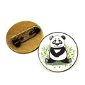 Panda und Bambus Abzeichen Brosche mit Vintage Bronze Metallsockel und Nadelverschluss - Antik-Bronze Vintage Panda und Bambusblätter