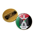 Round Palestine flag badge with Saladin Eagle emblem and bronze safety pin back - Palestine Coat of Arms Eagle of Saladin Style (Copper)