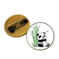 Panda und Bambus Metall-Anstecker mit runder Form und bronzefarbener Rückseite - Antik-Bronze - Panda frisst Bambus mit blauer Libelle (JY008751-10)