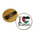 Round metal pin badge with I Love Palestine design and bronze safety pin back - I Love Palestine White Background Style (JY008763 Copper-12)