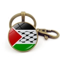 Porte-clés drapeau Palestine en bronze avec dôme en verre et motif Keffieh noir et blanc - Style Mixte Drapeau à Carreaux (Bronze 8)