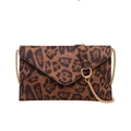 Elegant leopard print envelope clutch with gold chain strap for women's evening wear - Tan