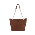 Braune Shopper-Tasche aus Wildlederimitat mit goldener Kette und Hirsch-Anhänger - Braun