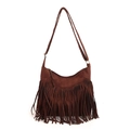 Borsa tote marrone scuro con nappe in finta pelle scamosciata e tracolla regolabile - caffè