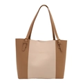 Minimalistische dreifarbige Tote Bag aus Leder mit verstellbarem Gurt und Logo - Patchwork Khaki