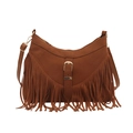 Sac hobo bohème à franges marron avec bandoulière réglable et finition en daim - Marron