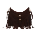 Sac fourre-tout en faux daim marron avec franges bohèmes et boucle dorée - Marron