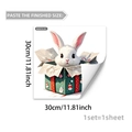 Detailed view of Christmas wall sticker with white rabbit in gift box, 30x30cm size info - Rabbit in Green Gift Box (B20076) / 30*30cm*1pc