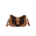 Retro colorblock shoulder bag with brown leather and suede stitching and gold buckle - Brown