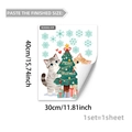Detail of Christmas wall sticker with cartoon cats by a tree and festive stars - Cats Hugging Christmas Tree (B20082) / 30*40cm*1pc