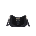 Classic black shoulder bag in smooth leather and suede with a gold adjustable buckle - Black