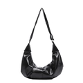 Retro Hobo-Tasche in glänzendem Schwarz mit Faltenoptik und stilvollem Knotengurt - Schwarz