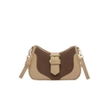 Retro two-tone leather underarm bag with gold buckle and brown suede patchwork design - Khaki