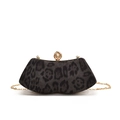 Chic leopard print clutch bag with pearl clasp and golden chain strap for evening wear - Black