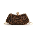 Elegant leopard print clutch bag with a pearl rhinestone clasp and gold chain strap - Brown