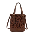Chic leopard print crossbody bucket bag with brown leather trim and gold hardware - No Pendant / Dark Brown