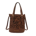 Leopard print bucket bag with dark brown trim and adjustable crossbody strap - No Pendant / Tan