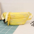 Yellow pleated chest bag with colorful wave embroidery and adjustable shoulder strap - Yellow