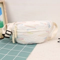 White casual chest bag featuring colorful zigzag embroidery and wide nylon strap - White