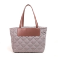 Mauve quilted nylon tote bag with brown leather handles and fashion logo patch - Gray