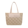 Quilted nylon tote bag in beige with leather straps and Fashion logo for women - Off White