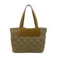 Quilted olive green tote bag with leather handles and diamond pattern for daily commuting - Green