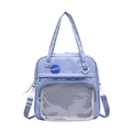 Bolso de hombro lila transparente con bolsillo de malla blanca y parche de moda - Azul