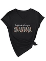 Detail of V-neck cotton T-shirt featuring happiness is being a GRANDMA floral print - S / Black